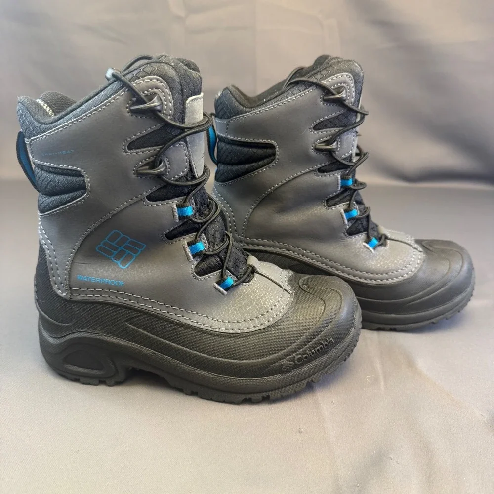 Columbia Kids Bugaboot‎ Plus IV Omni-Heat Waterproof Winter Boots Grey Blue
